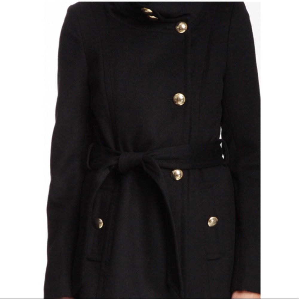 Tahari Izzy Funnel Collar Beltd Wool Blend Coat